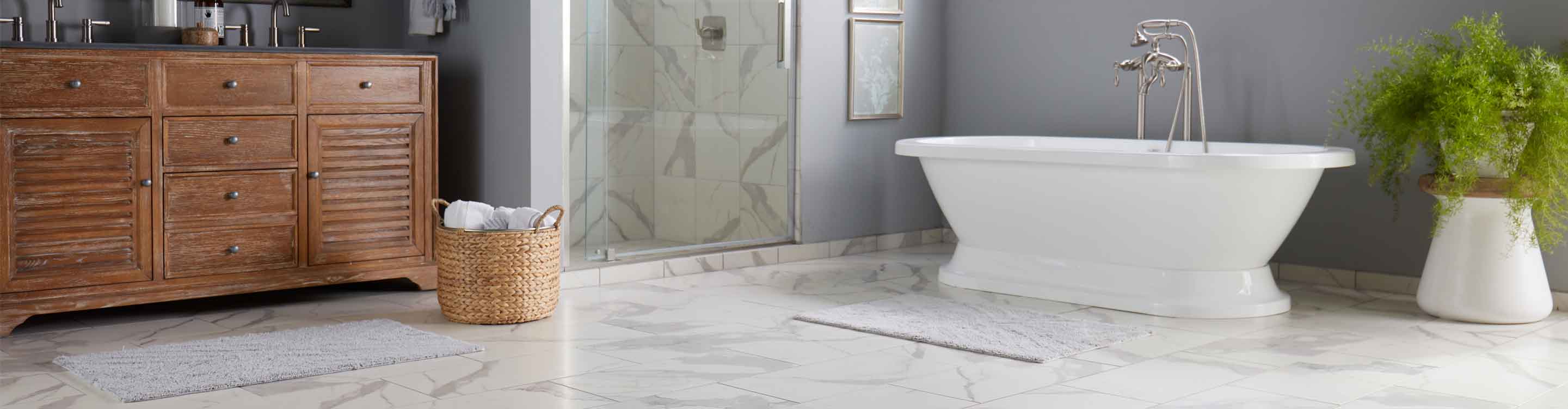 Marble tile in a bathroom and on shower walls